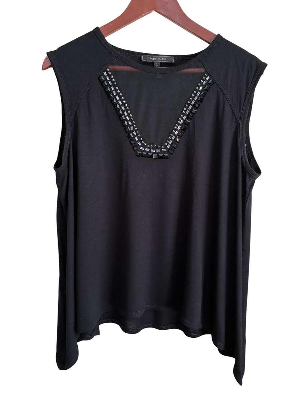 BCBGMaxAzria Women's Delaney Black Embellished Tank Top Size Large